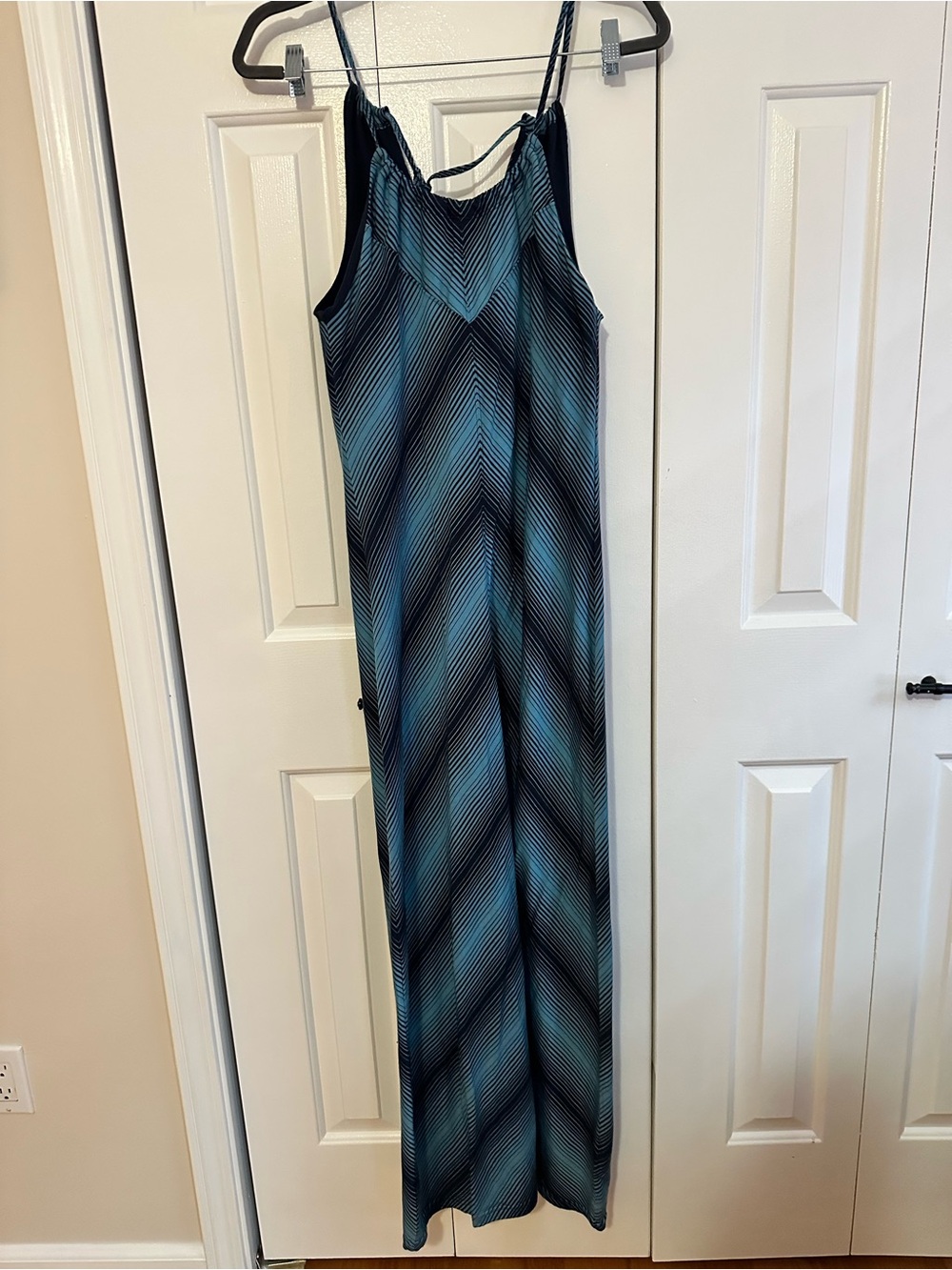 Patagonia Teal and Black Chevron Maxi Slip Dress